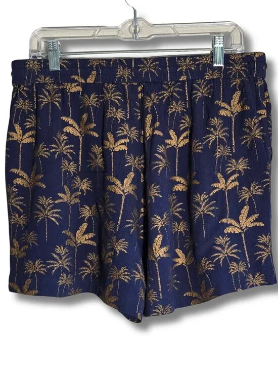Boden Women's Size 10 Navy Golden Palm Tree Print Drawstring Shorts - Picture 3 of 6